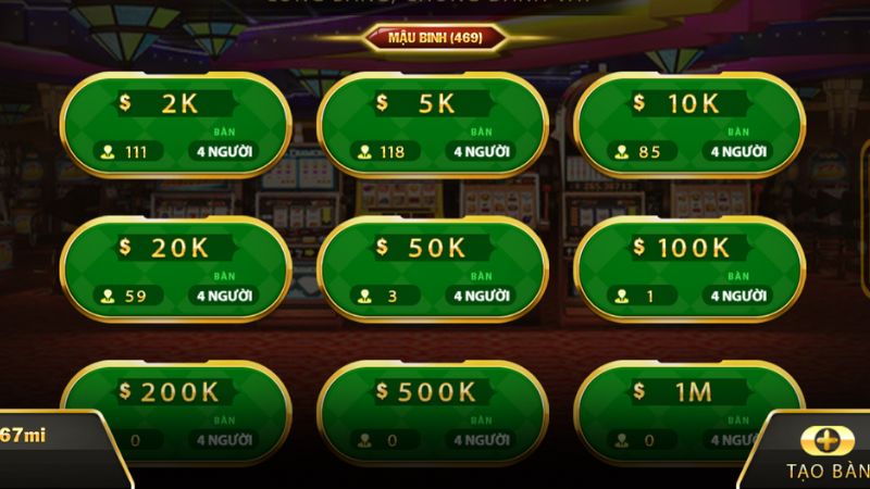 Đa dạng các bàn cược trong game mậu binh