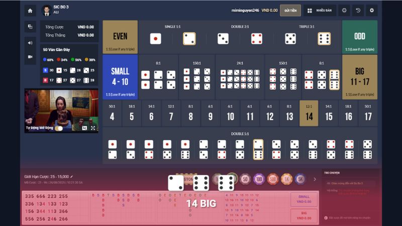 Giao diện chơi Sicbo Livetream tại nhà cái M88