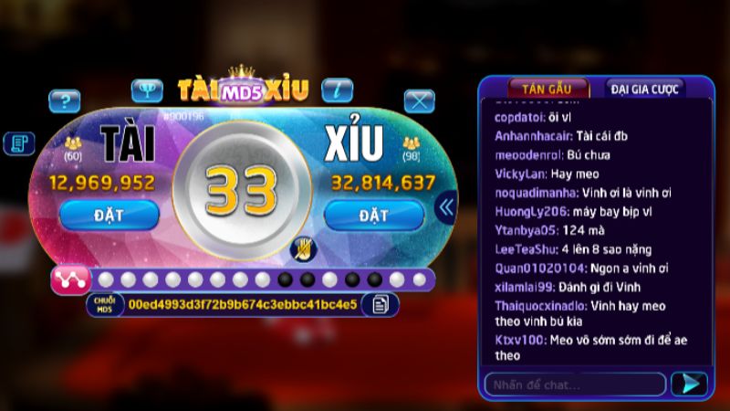 Giao diện trò chơi tài xỉu MD5