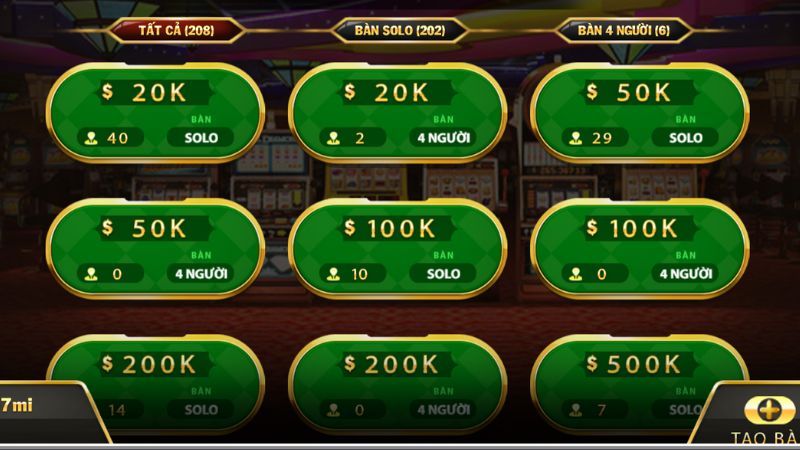 Tiến Lên Miền Nam có bàn Solo và bàn 4 người cho người chơi lựa chọn