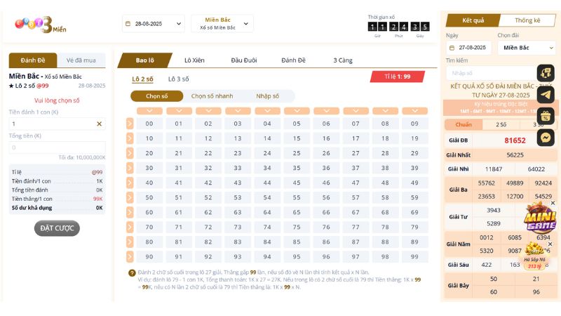 Xổ Số MB M88 2 Các cửa cược tại sảnh xổ số MB