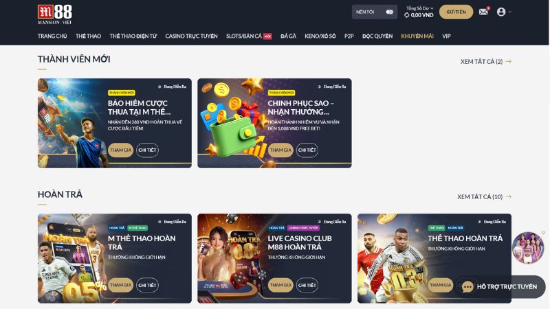 Đa dạng các chương trình khuyến mãi M88 hấp dẫn tặng hội viên