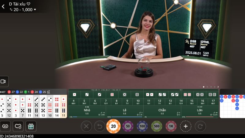 Bàn cược tài xỉu trực tiếp được điều khiến với dealer xinh đẹp