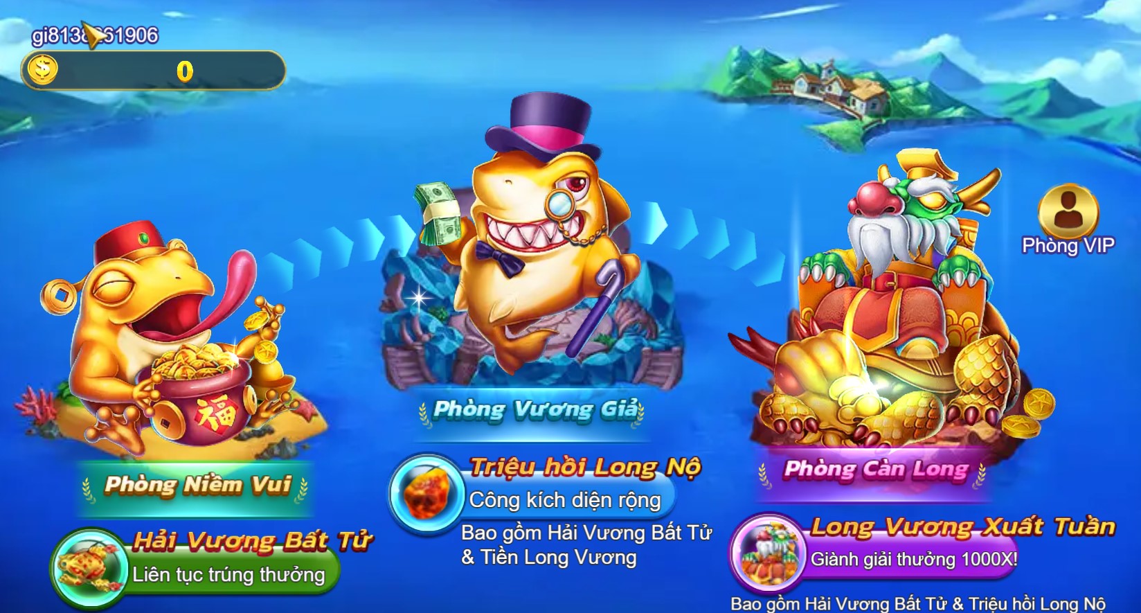 Bắn Cá Royal Fishing cung cấp ba phòng chơi